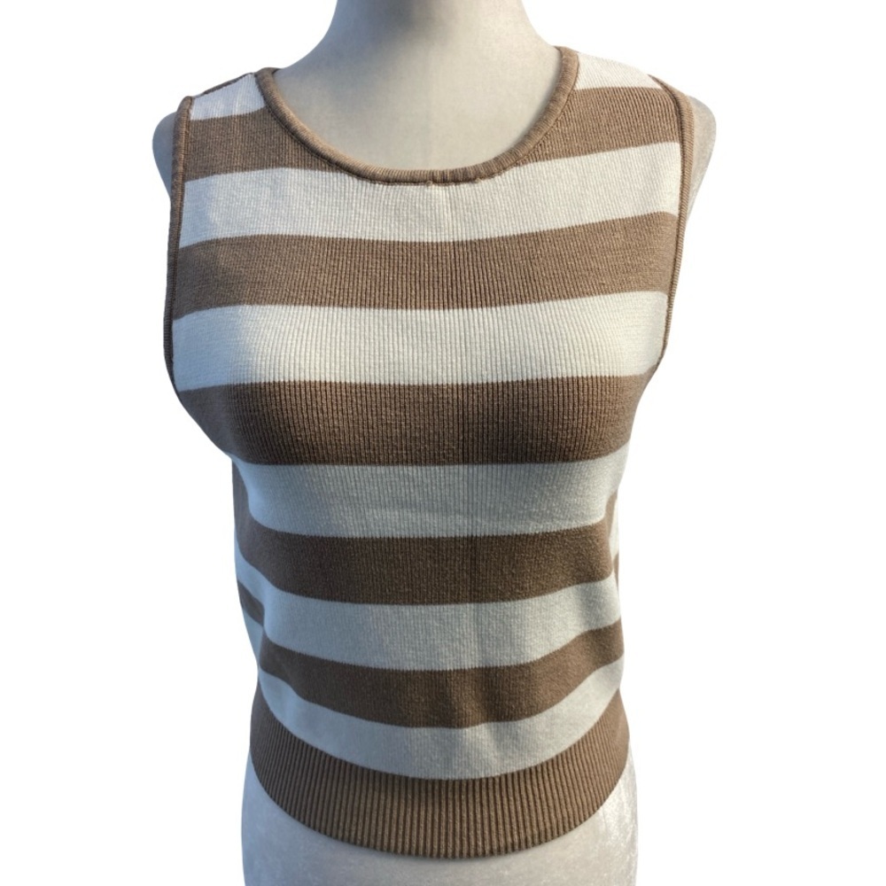 Dynamite Tan Ivory Striped Crewneck Tank Top Size Xl Knit Stretch Cropped - Picture 5 of 16